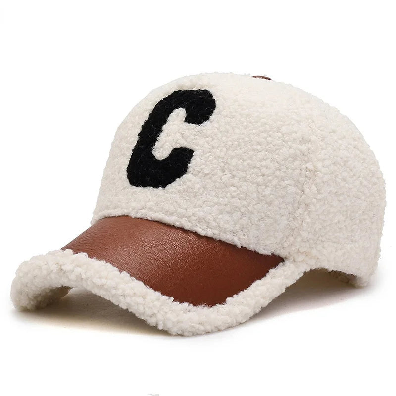 Letter Embroidery Lamb Wool Baseball Cap Teddy Cashmere Warm Caps (LE-352)