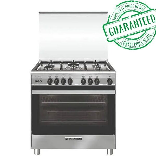 Glemgas 5 Burners Gas Cooker Full Safety Heavy Duty With Fan 90 x 60 cm Color Silver Model – SE9612GIFS – 1 Year Full Warranty