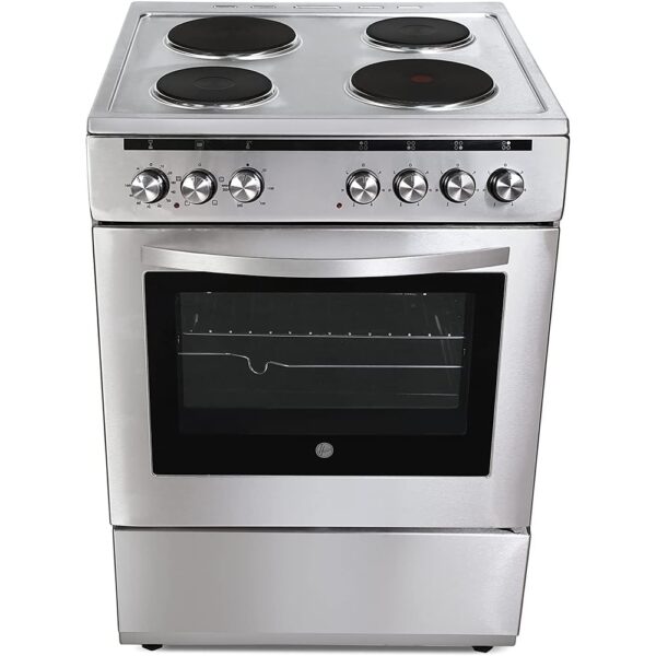 Hoover 60CM Electric Hot Plate Cooker 4 Burner Multi Function Oven with Grill Rotisserie and Oven Thermostat Steel Model FEC6601S | 1 Year Full Warranty
