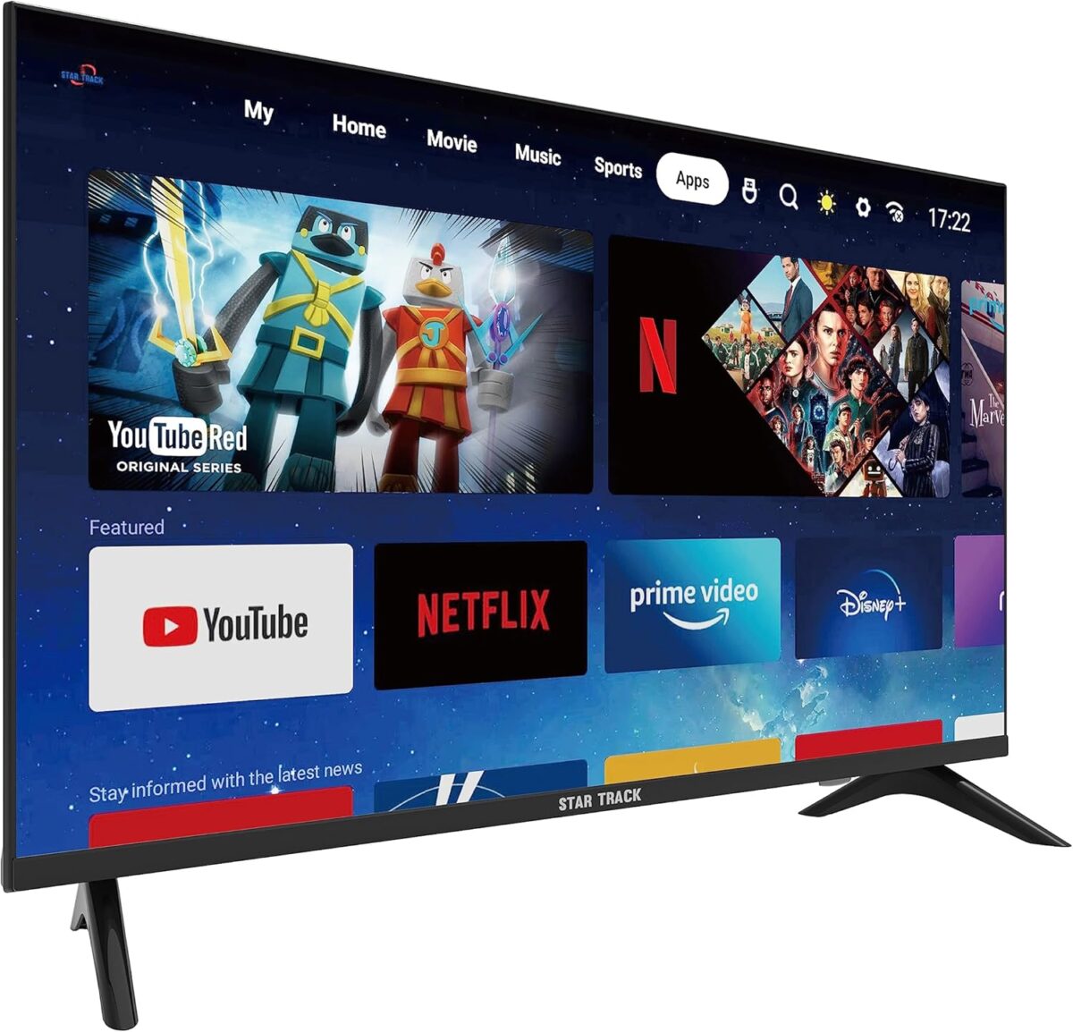 STAR TRACK 32 Inch Smart TV HD LED Smart TV, Android 14.0,A+ Screen, WiFi, MIRACAST, Netflix, YouTube, Prime Video, HDMI, USB Model – ‎ ST-32D-SMART – 1 Year Warranty - Image 2
