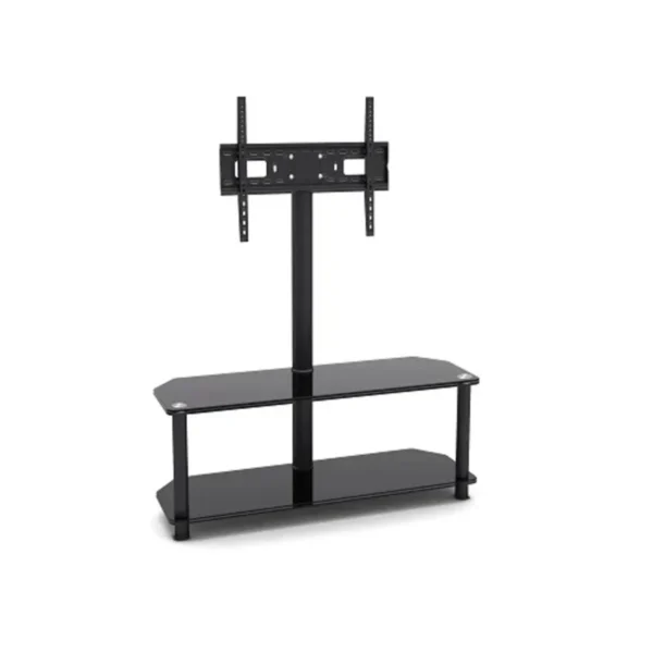 Galaxy 2-Tier Corner-Notched Glass Media Console With TV Mount Bracket 32″ – 65″ Screen Sizes, 40kg Weight Capacity Black Model – SH 124FS – 1 Year Warranty