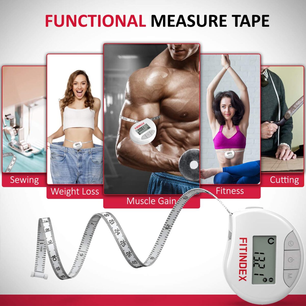 FITINDEX Smart Body Tape Measure Bluetooth Digital Measuring Tape - Image 2