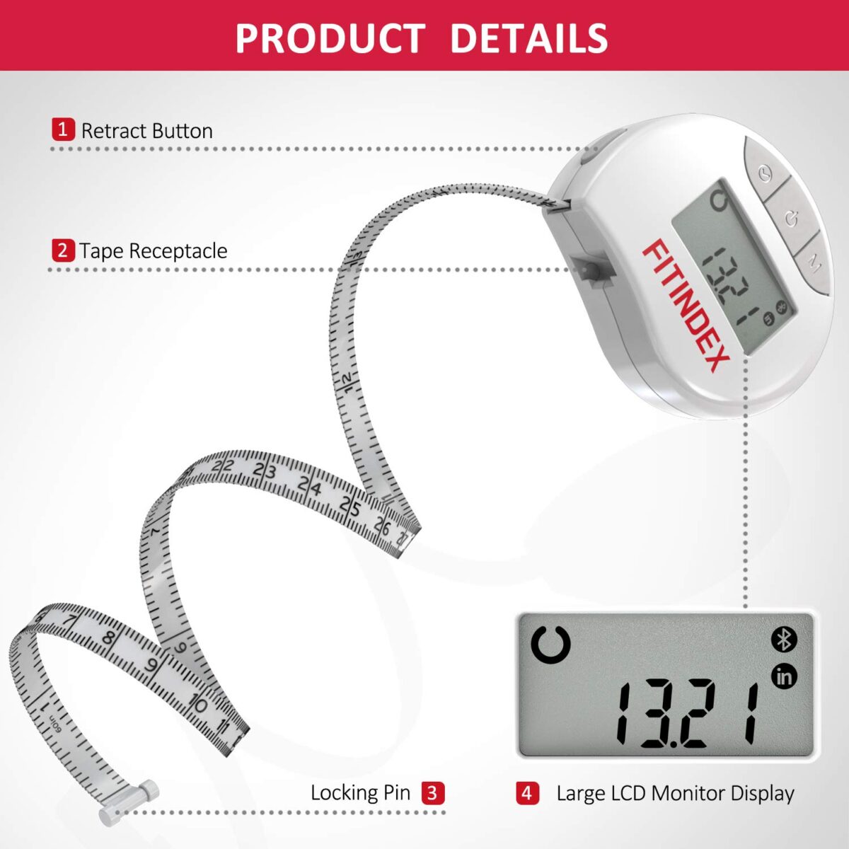 FITINDEX Smart Body Tape Measure Bluetooth Digital Measuring Tape - Image 3