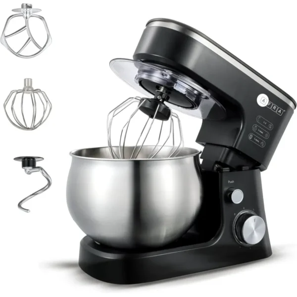 AFRA Stand Mixer, 1200W, 5L Stainless Steel Bowl, 6 Speed, 7635 Copper Motor, Metal Gear Design, Anti-Leaking, Low Noise, Non-Slip Rubber Feet, Model AF-1200SMBK | 2 Year Warranty