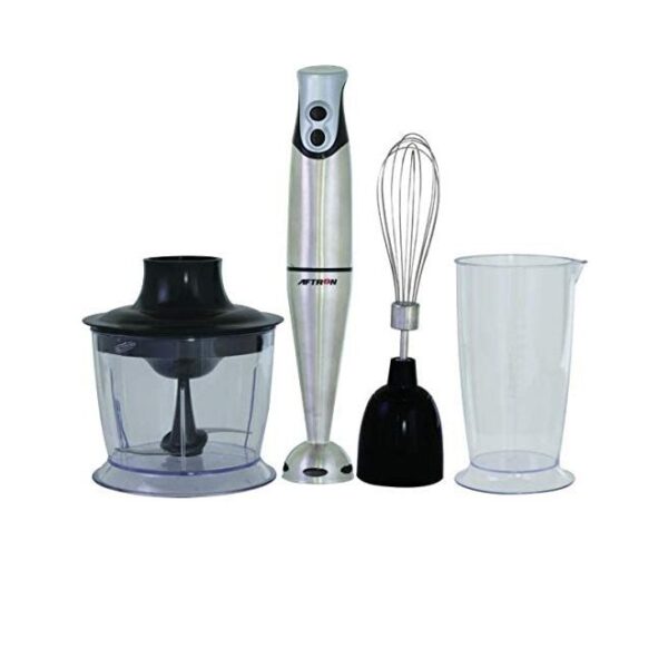 Aftron 600 Watts 4 in 1 blender set Hand Blender With Beaker And Chopper Stainless Steel Blades Silver Model – AFHB9305S – 1 Year Warranty.