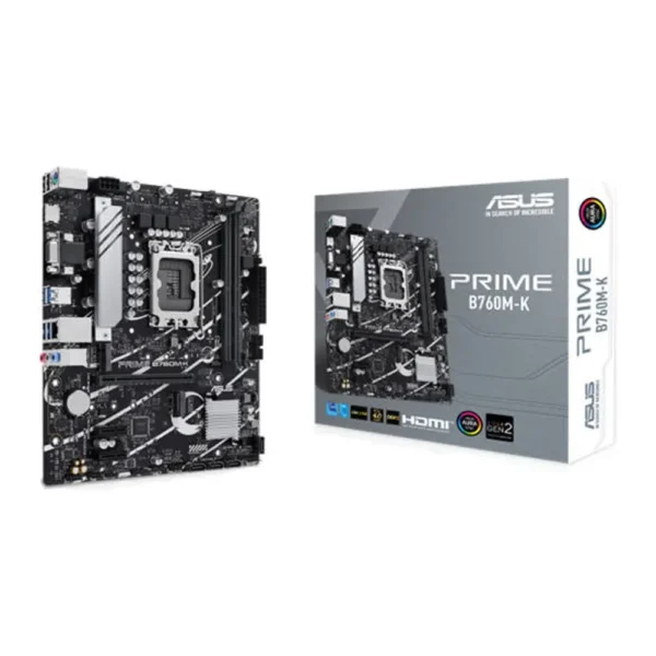 ASUS Prime B760M-K, An Intel® B760 LGA 1700 MATX Motherboard With PCIe 4.0, Two PCIe 4.0 M.2 Slots, DDR5, Realtek 2.5Gb Ethernet, VGA, HDMI™, SATA 6 Gbps, Front USB 3.2 Gen 1, Aura Sync- 90MB1FI0-M0EAY0