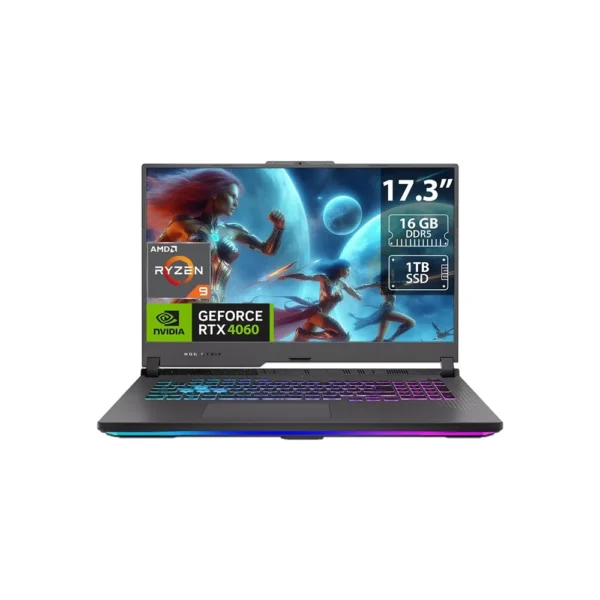 ASUS ROG Strix G17 G713PV 17.3” WQHD 240Hz Gaming Laptop AMD Ryzen 9 7845HX, 16GB RAM, 1TB SSD, RTX 4060 8GB, Windows 11, US Keyboard, Gray – 90NR0C34-M00760