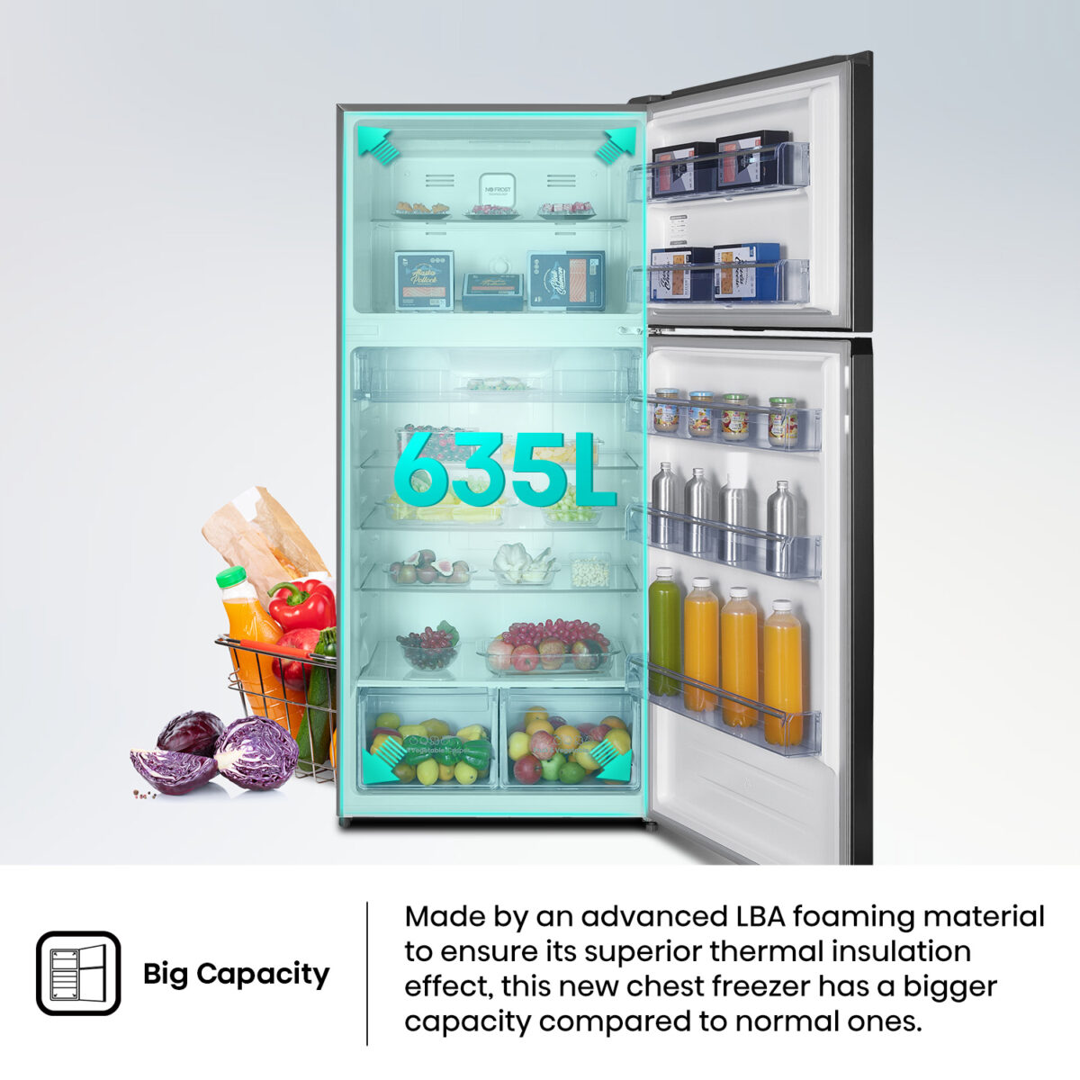 Hisense RT3N635NAD4 – Two Door Top-mount 635L Freezer Fridge, Precise Electronic Control, Big Capacity, Total No Frost, 83×74.6×187 cm (LxWxH), Silver, 1 Year Full & 10 Years Compressor Warranty - Image 7