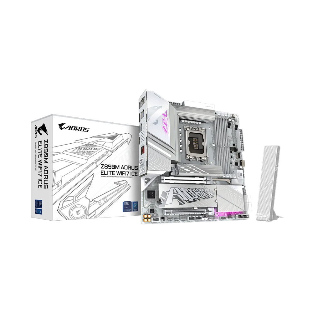 GIGABYTE Z890M Aorus Elite WiFi-7 Ice DDR5 LGA 1851 Micro-ATX Motherboard – White | Z890M-A-ELITE-WIFI7-ICE - Image 4