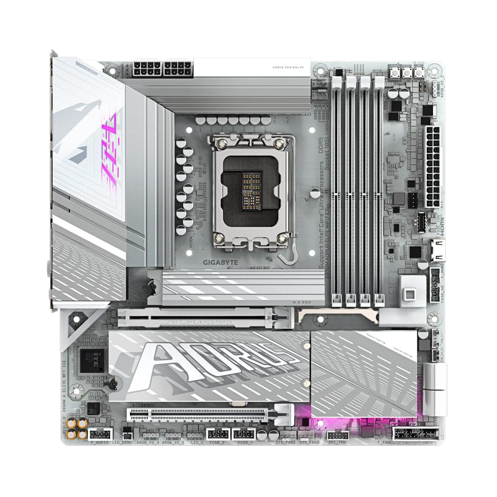 GIGABYTE Z890M Aorus Elite WiFi-7 Ice DDR5 LGA 1851 Micro-ATX Motherboard – White | Z890M-A-ELITE-WIFI7-ICE - Image 1