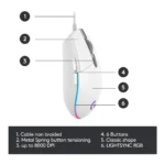 Logitech G203 Lightsync RGB Lighting 8000 DPI Optical Wired Gaming Mouse, White - Image 2