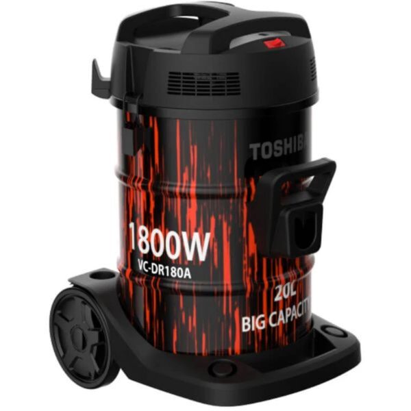 Toshiba 20 Liters Drum Vacuum Cleaner, 1800 Watts, Pull Handle, Dust Tank, Color Black/Red Model – VC-DR180ABF(R) | 1 Year Warranty.