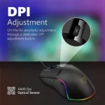 Vertux Argon Ultra-Responsive Gaming Mouse, 6-Buttons Design Gaming Mouse, Up to 6400 DPI Optical Sensor for Windows PC Gamers, Breathing Wired Mouse with RGB Light – Black - Image 5