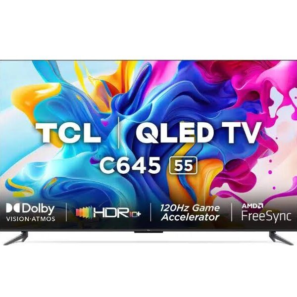TCL 55 Inches QLED 4K Smart TV, (Series C645), Quantum Dot Technology, HDR 10+, Dolby Vision Atmos, Color Black Model – 55C645 – 1 Year Warranty.
