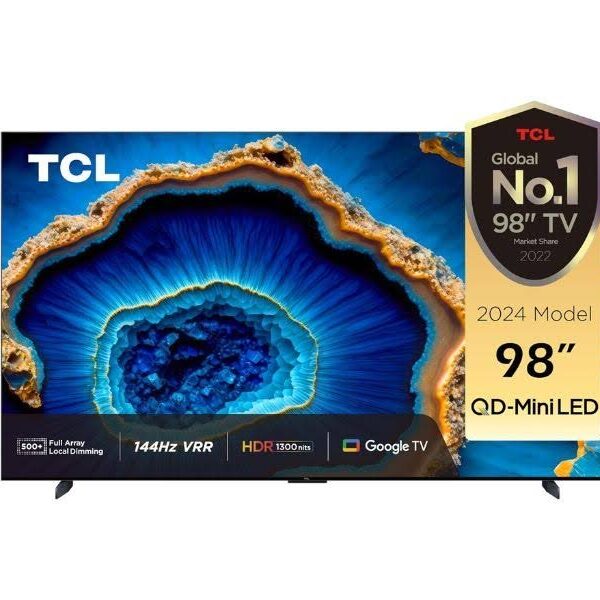 TCL 98 Inches QD-Mini LED Google TV, (Series C755), 4K Ultra HD, Local Dimming Zones, 144Hz VRR, Color Black (2024) Model – 98C755 – 1 Year Warranty