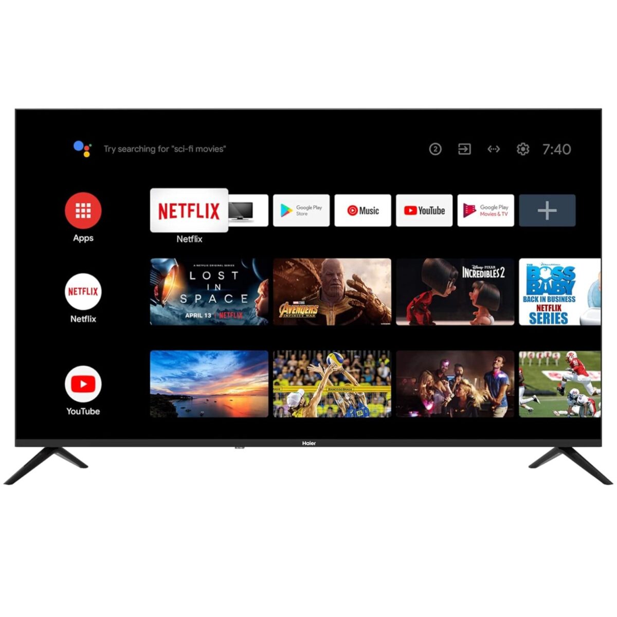 Haier 50 Inch 4K UHD Smart TV, Android AI, Google Play, Netflix, YouTube, Shahid, Wi-Fi, Bluetooth, Color Black Model – H50K6UG – 1 Year Warranty. - Image 1