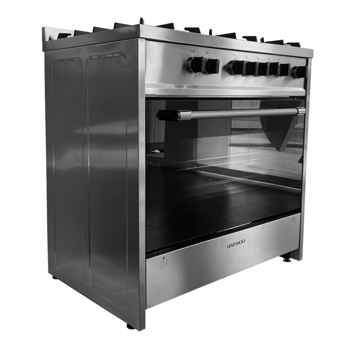 Daewoo 90x60cm Gas Cooker, 5 Burners, Bottom Electric Oven, Color Silver/Black Model – DW-DGE-S965HE – 1 Year Warranty. - Image 4