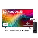 LG 65 Inch NanoCell 4K Smart TV, Nano80 Series, AI Magic Remote, HDR10, webOS24, Color Black (2024) Model – 65NANO80T6A – 1 Year Warranty.