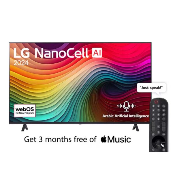 LG 65 Inch NanoCell 4K Smart TV, Nano81 Series, AI Magic Remote, HDR10, webOS24, Color Black (2024) Model – 65NANO81T6A – 1 Year Warranty.