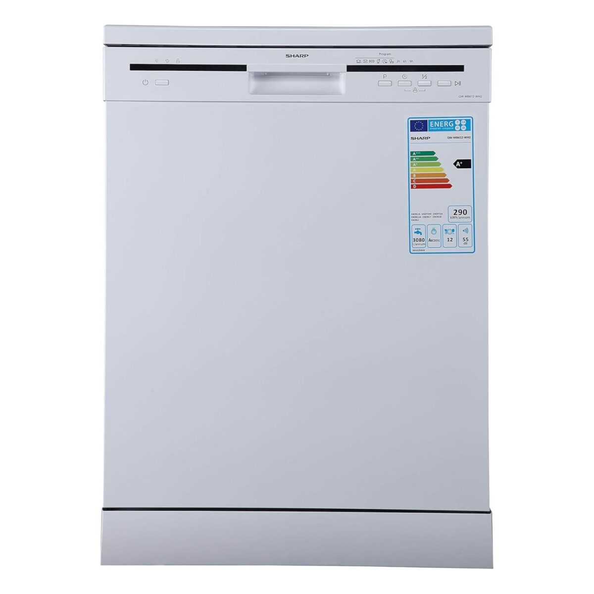 Sharp Freestanding Dishwasher, 6 Programs, 12 Place Settings, Color White Model – QW-MB612-WH3 – 1 Year Warranty. - Image 1