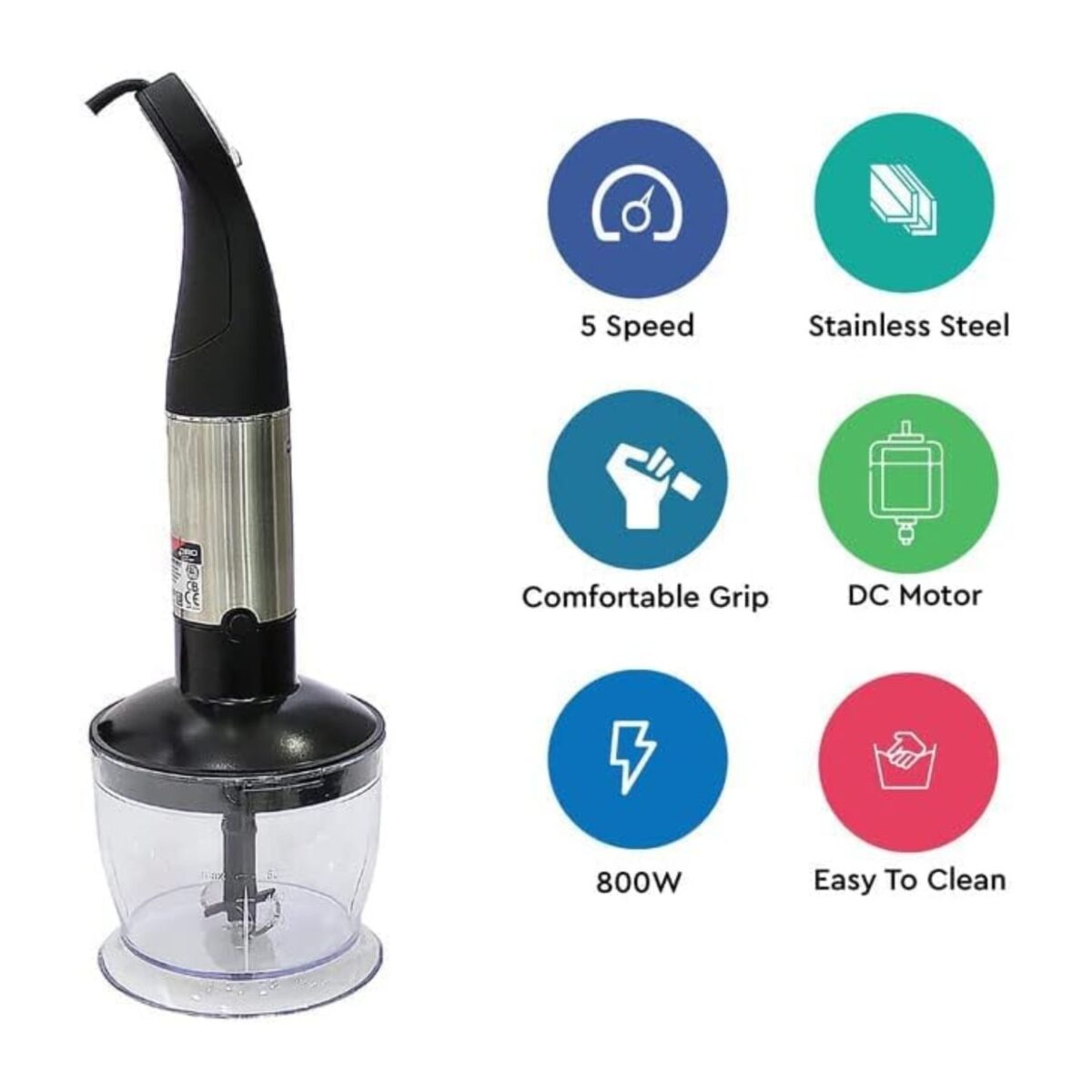 Nobel 4 In 1 Hand Blender, 800W, 600ml Chopper Bowl With Egg Whisk, Color Silver Model – NHB444 – 1 Year Warranty. - Image 5