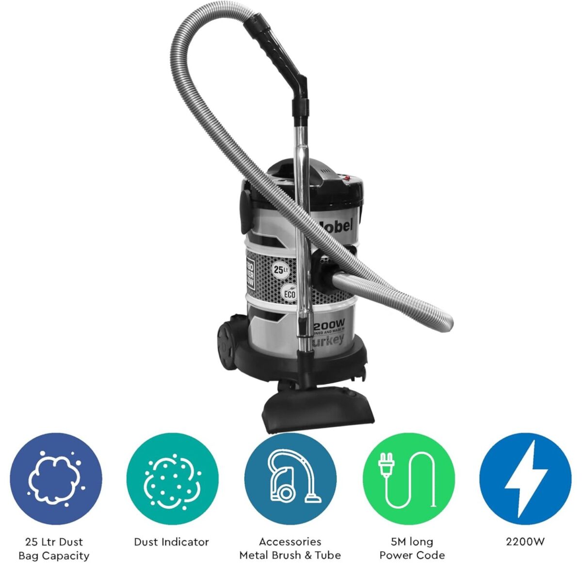 Nobel 25 Litres Drum Vacuum Cleaner, 2200W, Air Speed Control, Low Noise, Color Gray Model – NVC2600 – 1 Year Warranty. - Image 3