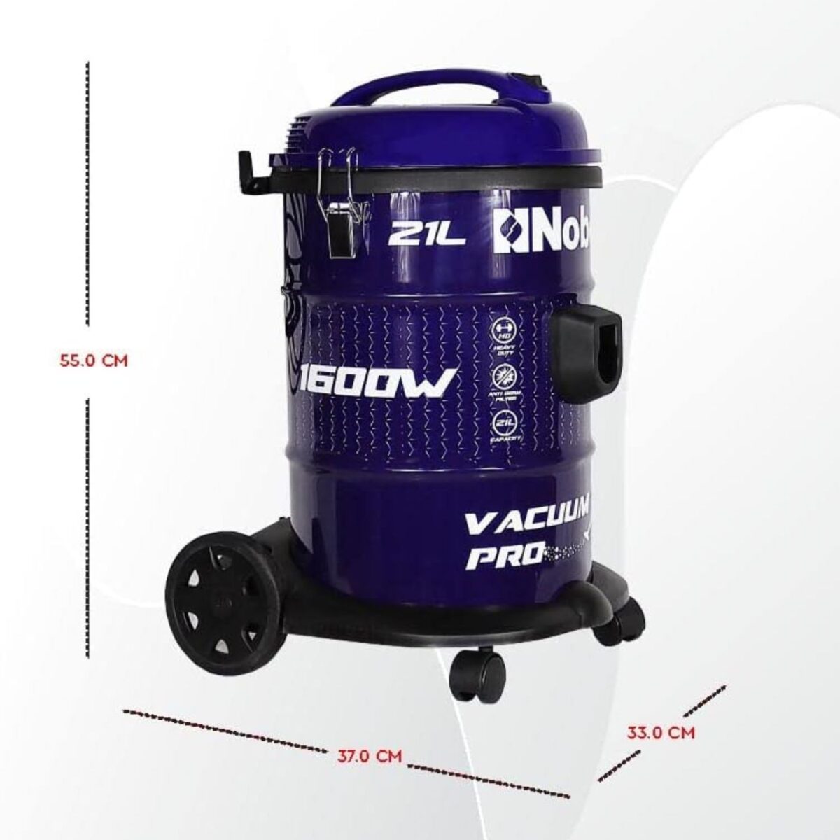 Nobel 21 Liters Drum Vacuum Cleaner, 1600 W, Durable Iron Tank, Smooth Roller, Color Purple/Black Model – NVC2121 – 1 Year Warranty. - Image 8