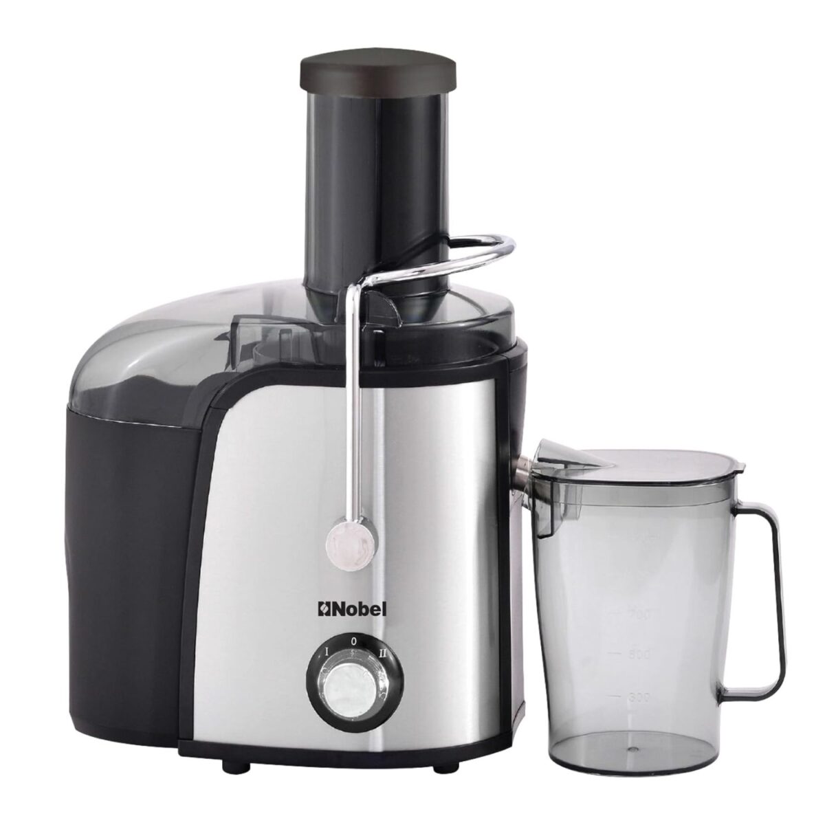 Nobel Juicer, 2 Litres Pulp Container, 1.1 Litre Juicer Cup, 2 Speed Control, Overheat Protection, Safety Lock, Color Silver/Black Model – NJE101E – 1 Year Warranty. - Image 1