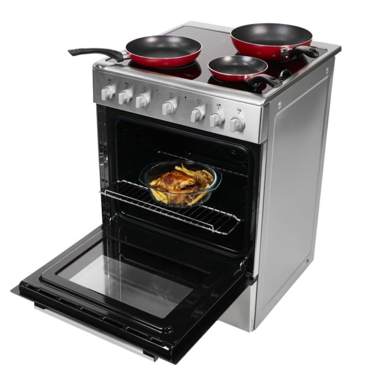 Midea 4 Zones Ceramic Cooker With 65 Liter Multifunction Oven, Mechanical Timer, Convection Fan, Rotisserie, Sleek Design 60 x 60 cm Color Silver Model – VC6814 – 1 Year Full Warranty. - Image 2