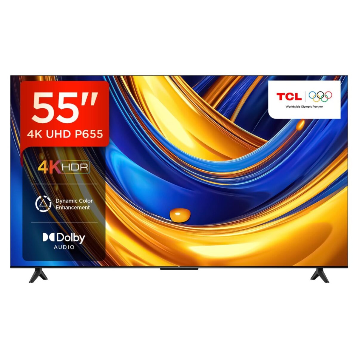 TCL 55 Inch Smart LED TV, 4K Ultra HD, Google TV, Metallic Bezel-less, Color Black Model – 55P655 – 1 Year Warranty. - Image 1