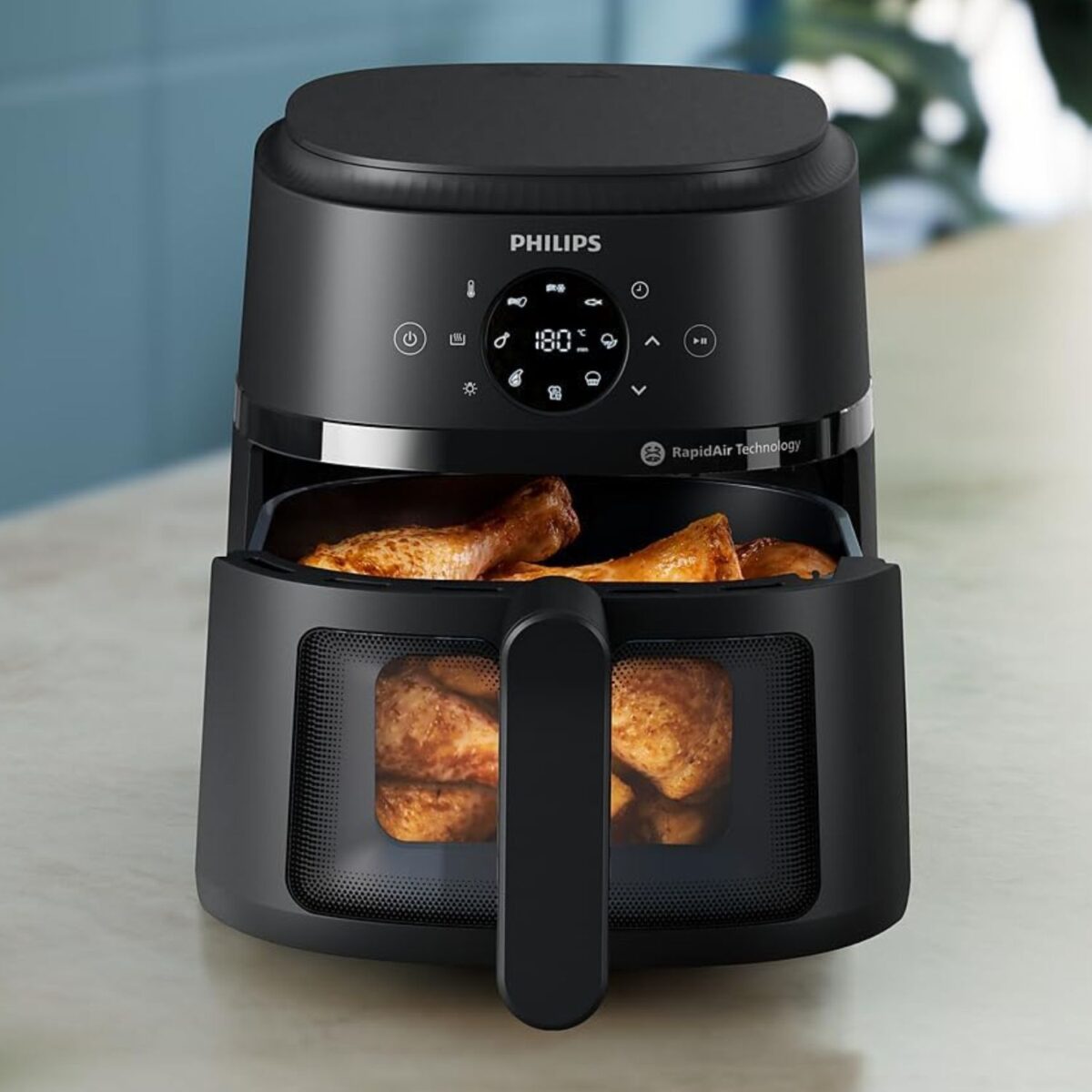 Philips 4.2 Litre Airfryer, 2000 Series, 1500W, Rapid Air Technology, Touchscreen, Cooking Window, Color Black Model – NA220/09 – 1 Year Warranty. - Image 2