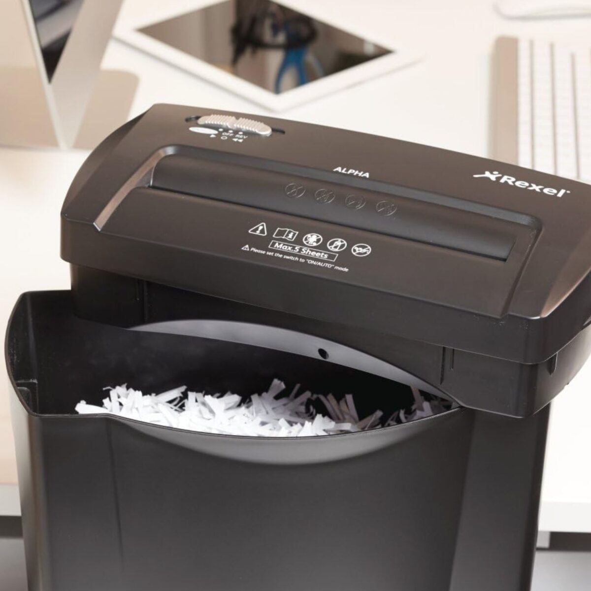 Rexel 14 Liters Alpha Shredder, Cross Cut, Compact Design, Easy Lift-Off Bin, Color Black Model – 2102023 – 1 Year Warranty. - Image 4
