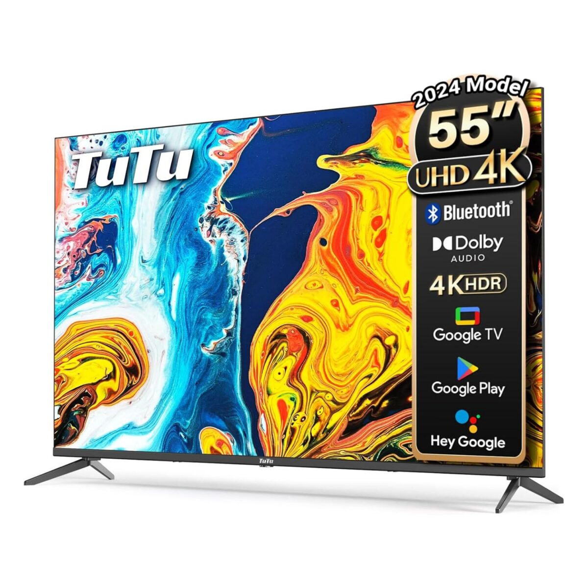 TuTu 55 Inch Smart TV, 4K UHD Google TV, Bezelless Design, Voice Control, Screen Projection, Dolyby Audio, Color Black Model – G55QU – 1 Year Warranty. - Image 1