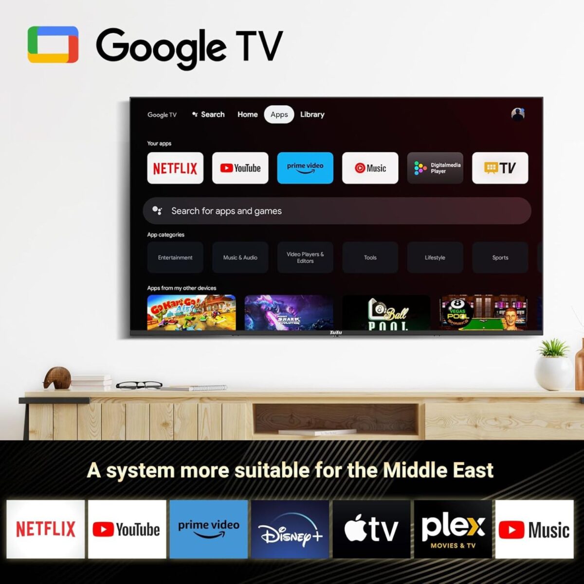 TuTu 65 Inch Smart TV, 4K UHD Google TV, Bezelless Design, Voice Control, Screen Projection, Dolyby Audio, Color Black Model – G65QU – 1 Year Warranty. - Image 2