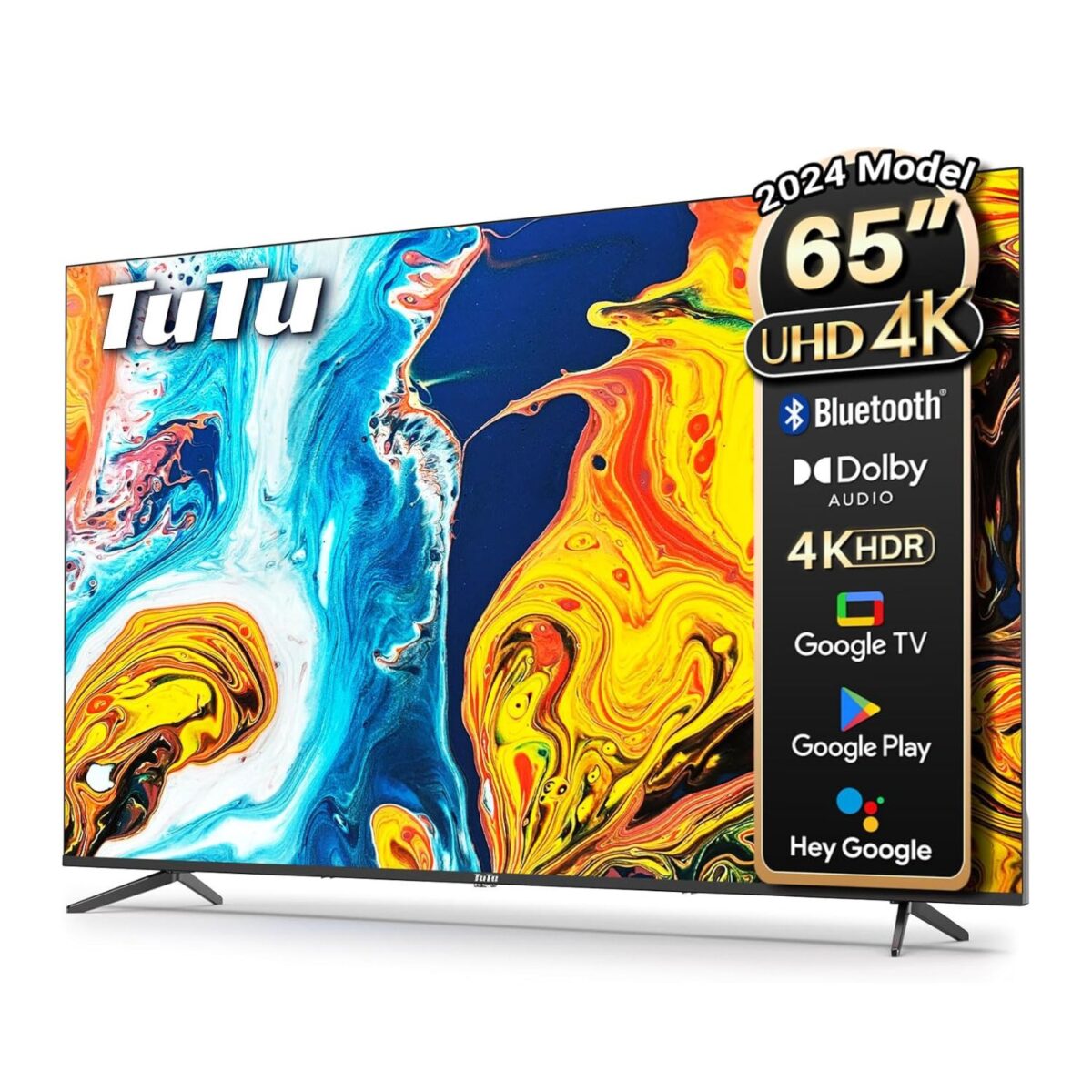 TuTu 65 Inch Smart TV, 4K UHD Google TV, Bezelless Design, Voice Control, Screen Projection, Dolyby Audio, Color Black Model – G65QU – 1 Year Warranty. - Image 1
