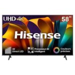 Hisense 58 Inch 4K UHD Smart TV, VIDAA Operating System, 4K AI Upscaling, USB, HDMI ARC, Bluetooth,Color Black Model – 58A62NS  – 1 Year Warranty.