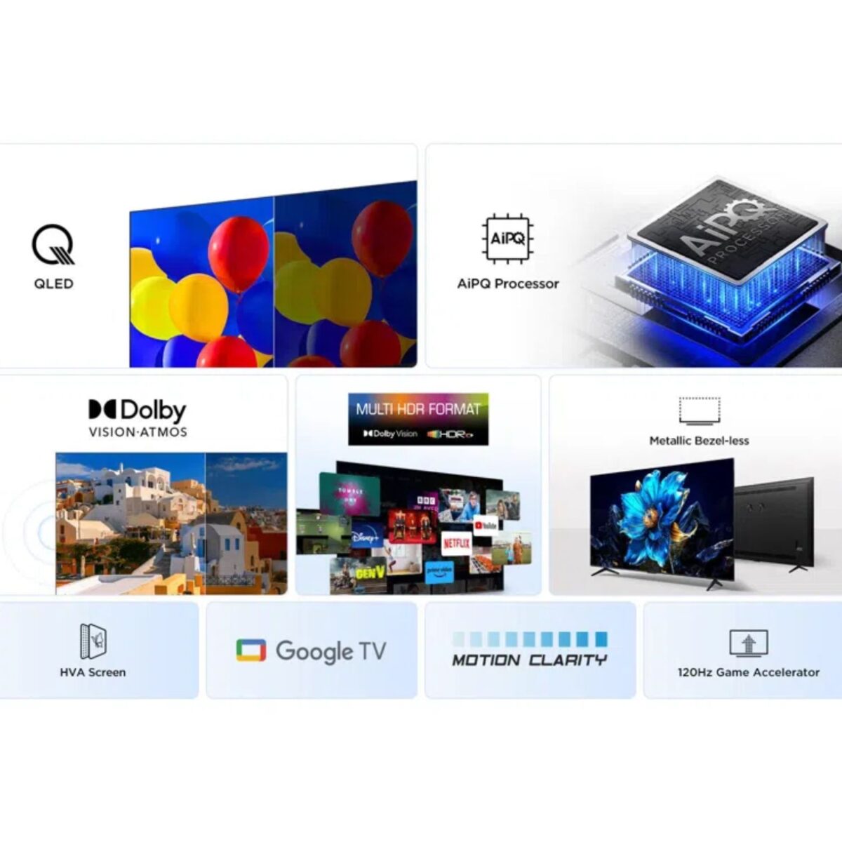 TCL 65 Inch 4K QLED Smart TV, P7K Series, Google TV, Dolby Atmos, Dolby Vision, HDR10+, Color Black Model – 65P7K – 1 Year Warranty. - Image 2