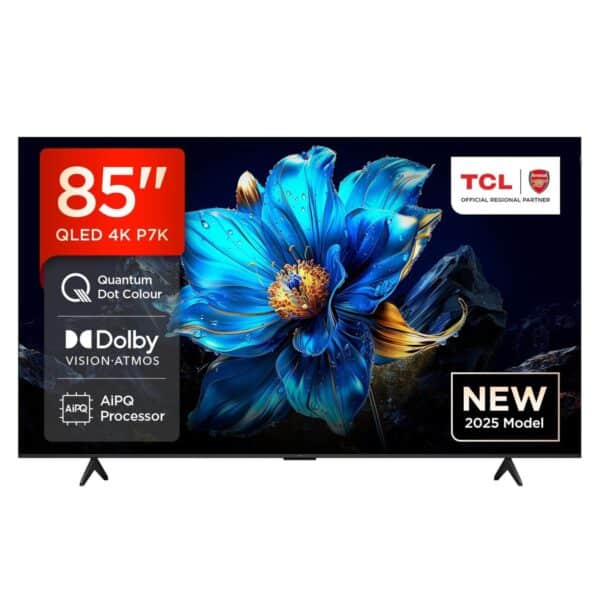 TCL 85 Inch 4K QLED Smart TV, P7K Series, Google TV, Dolby Atmos, Dolby Vision, HDR10+, Color Black Model – 85P7K – 1 Year Warranty.