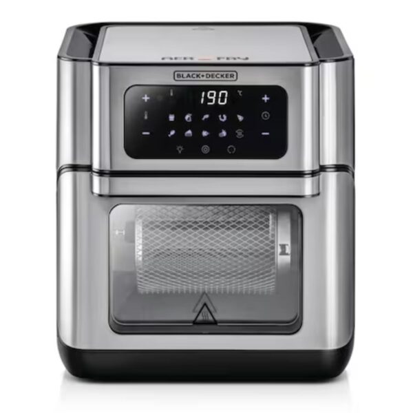 Black+Decker 12L Oven AeroFry 1500W with Accessories Rapid Air Convection Technology, Digital Temperature Control Silver/Grey Model – AOF100-B5 – 1 Year Warranty.