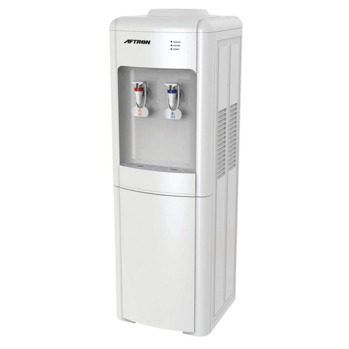 Aftron 2 Tap Floor Standing Water Dispenser Top Loading ABS Plastic Body Stainless Steel Tank Fast Cooling Compressor White Model – AFWD5785 – 1 Year Full 5 Year Compressor Warranty - Image 1