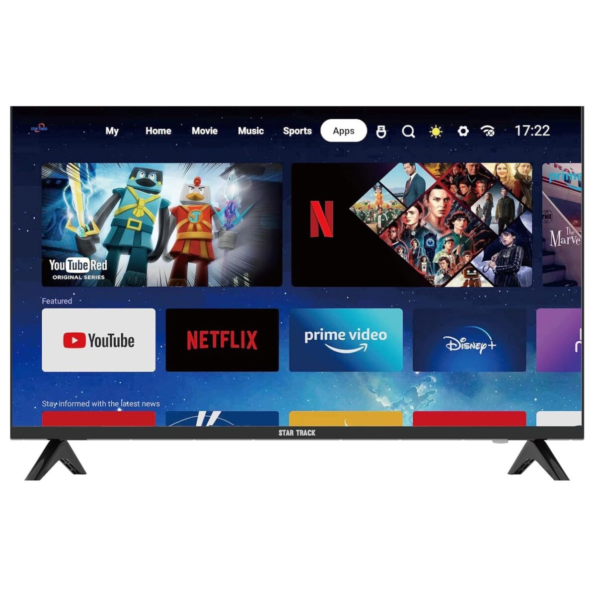 STAR TRACK 32 Inch Smart TV HD LED Smart TV, Android 14.0,A+ Screen, WiFi, MIRACAST, Netflix, YouTube, Prime Video, HDMI, USB Model – ‎ ST-32D-SMART – 1 Year Warranty - Image 1