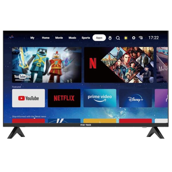 STAR TRACK 32 Inch Smart TV HD LED Smart TV, Android 14.0,A+ Screen, WiFi, MIRACAST, Netflix, YouTube, Prime Video, HDMI, USB Model – ‎ ST-32D-SMART – 1 Year Warranty