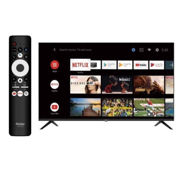 Haier 32 Inch Smart TV, Android 11 Google Assistant, Google Play, Netflix, YouTube, Shahid, Wi-Fi, Bluetooth, Color Black Model – H32K6G | 1 Year Warranty