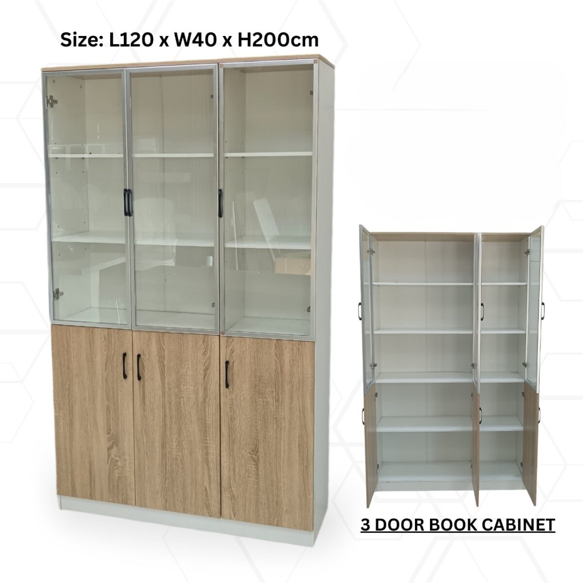 Galaxy Design Three Door Book Cabinet With Glass Door Color White Beige – Model – GDF-SB-3DAF - Image 1