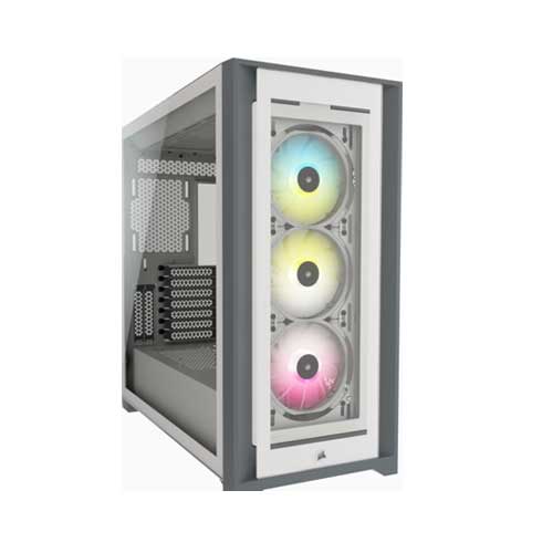 Corsair iCUE 5000X RGB Tempered Glass Mid-Tower ATX PC Gaming Case with 3x120mm RGB Fans – White