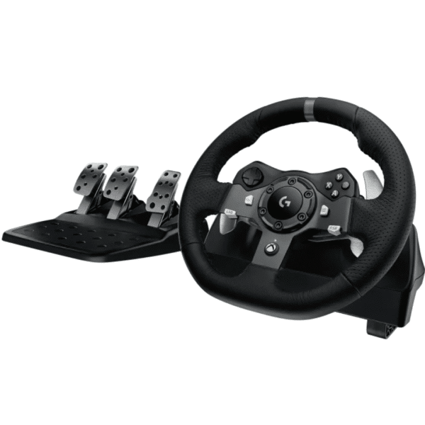 Logitech G923 Racing Wheel and Pedals, TRUEFORCE up to 1000 Hz Force Feedback, Responsive Driving Design, Dual Clutch Launch Control, Genuine Leather Wheel Cover, for PS5, PS4, PC, Mac – Black