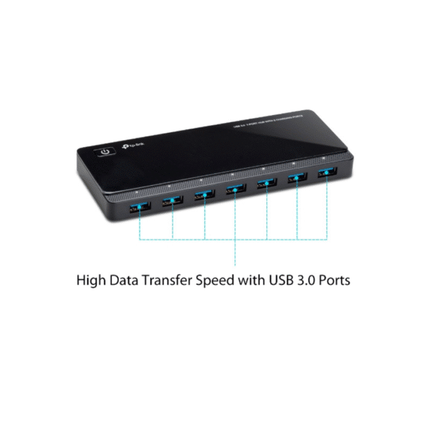 Tp-Link UH720 USB 3.0 7-Port Hub, 7-Port Data Hub And 2-Port Smart Charger, 7 USB 3.0 Standard A, 2 2.4 A Charging Ports, Up to 5Gbps Transfer Speed, RTS5411 Chipset Port Hub – Black I 1702500009
