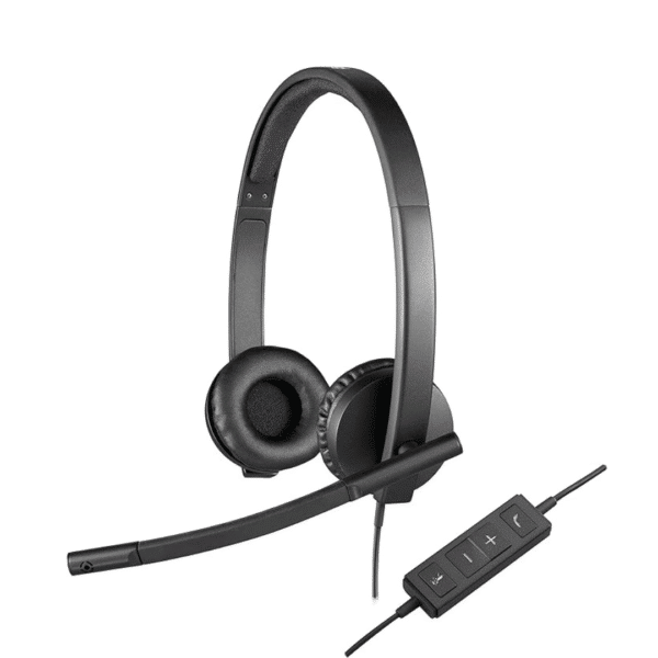 Logitech H570e Wired Headset, Stereo Headphones with Noise-Cancelling Microphone, USB, In-Line Controls with Mute Button, Indicator LED, PC/Mac/Laptop – Black