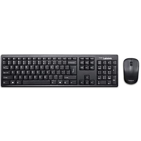 Lenovo 100 Wireless Combo Keyboard & Mouse Ambidextrous 1000 DPI Mouse Ultra Slim 2.4 GHz Wireless Nano USB English Keyboard Black GX30L66303