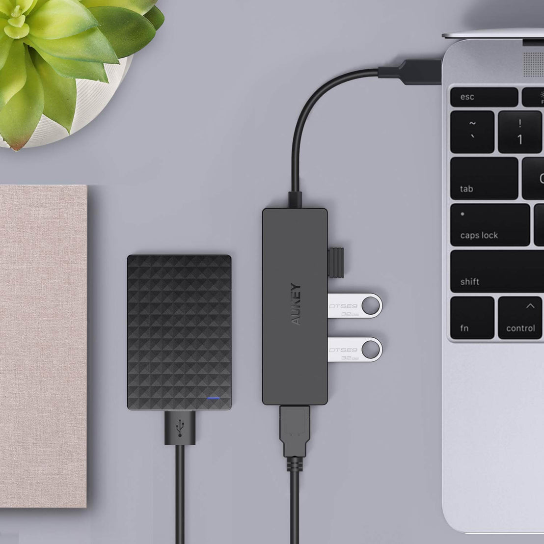 AUKEY CBC64 USB C Hub Ultra Slim with 4 USB 3.0 Data Ports Black